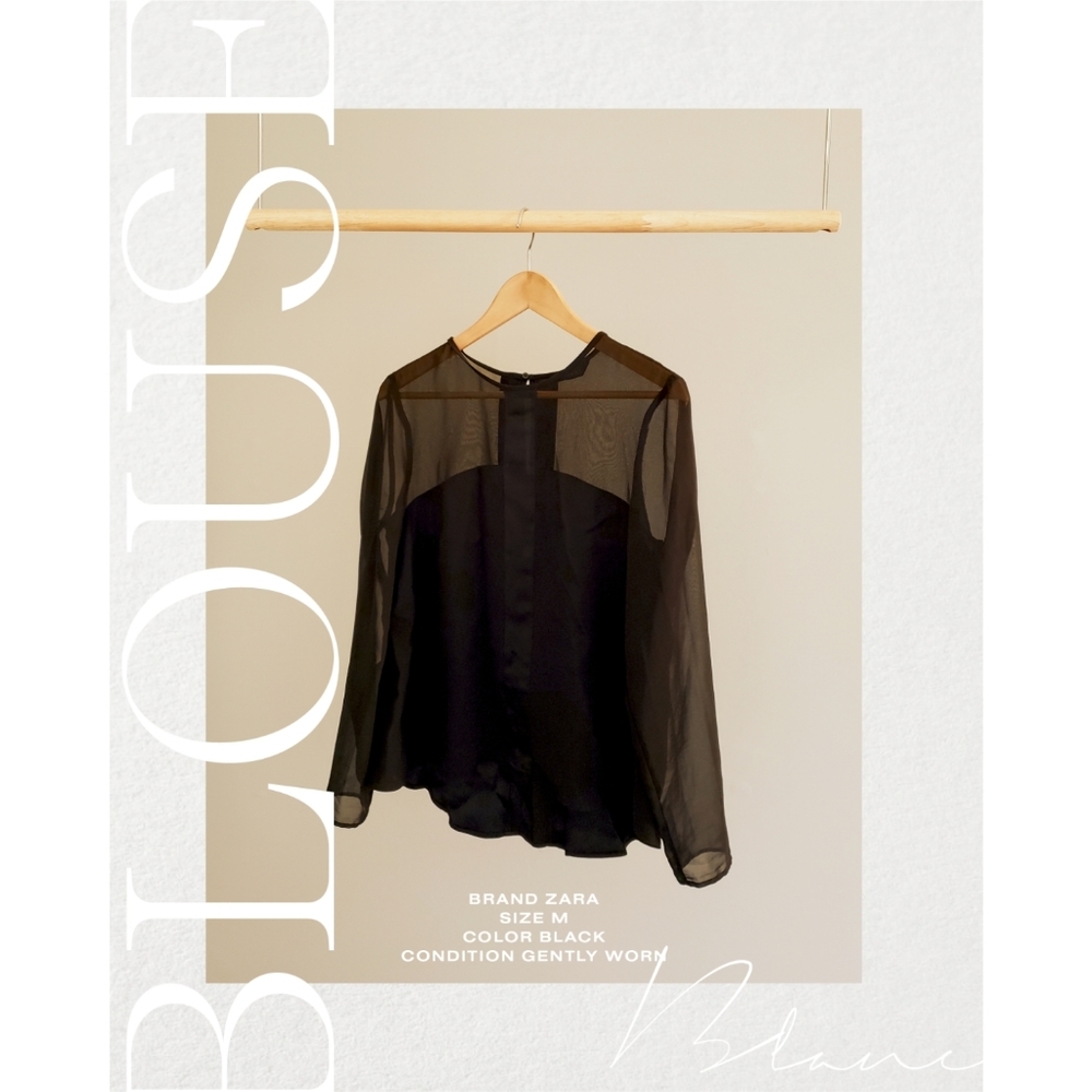 ZARA black semi sheer sleeve blouse